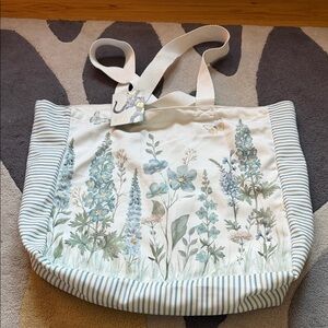 Floral Canvas Tote Bag - Blue and White